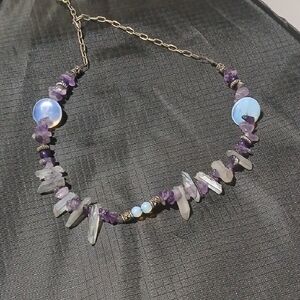 Handcrafted Purple Crystal & Moonstone Beaded Necklace - Unbranded